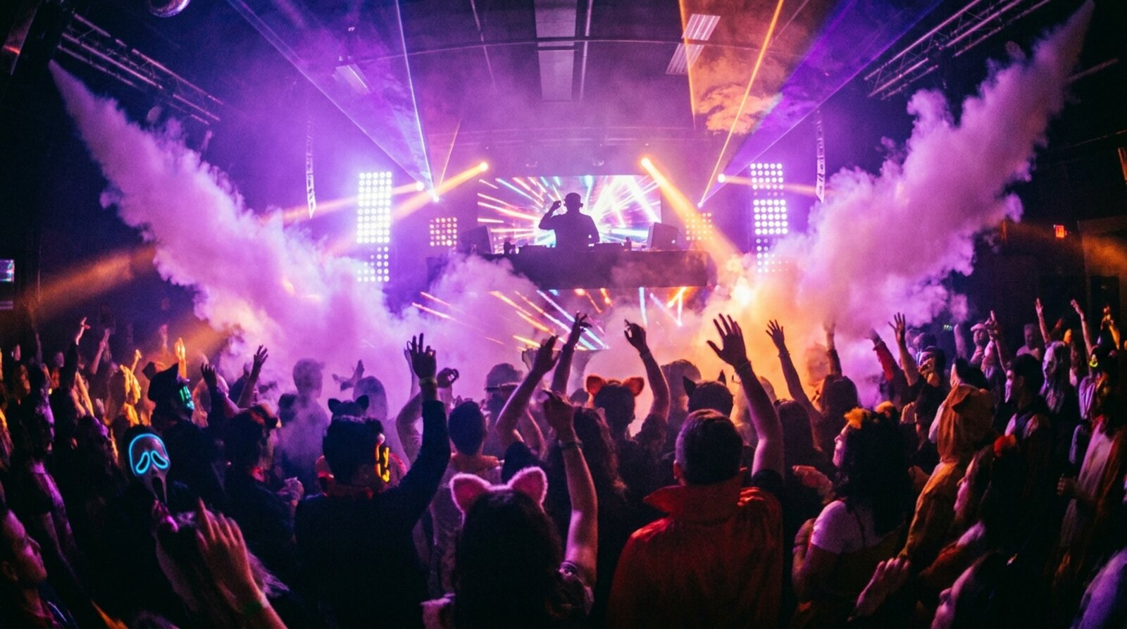 Packed Halloween nightclub dance floor at the end of the Toronto crawl route