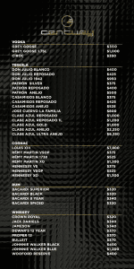 century bottle service menu