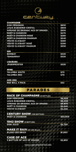century bottle service menu