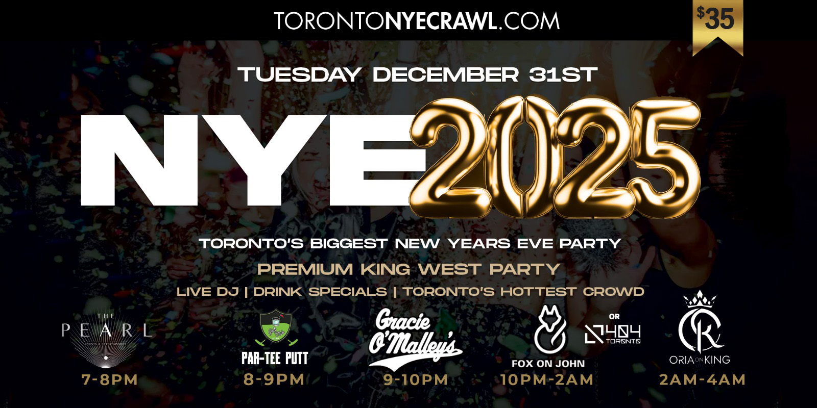 Toronto NYE Crawl price overlay