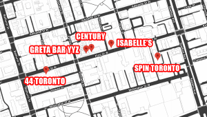 Nightclubs and bars in downtown Toronto.